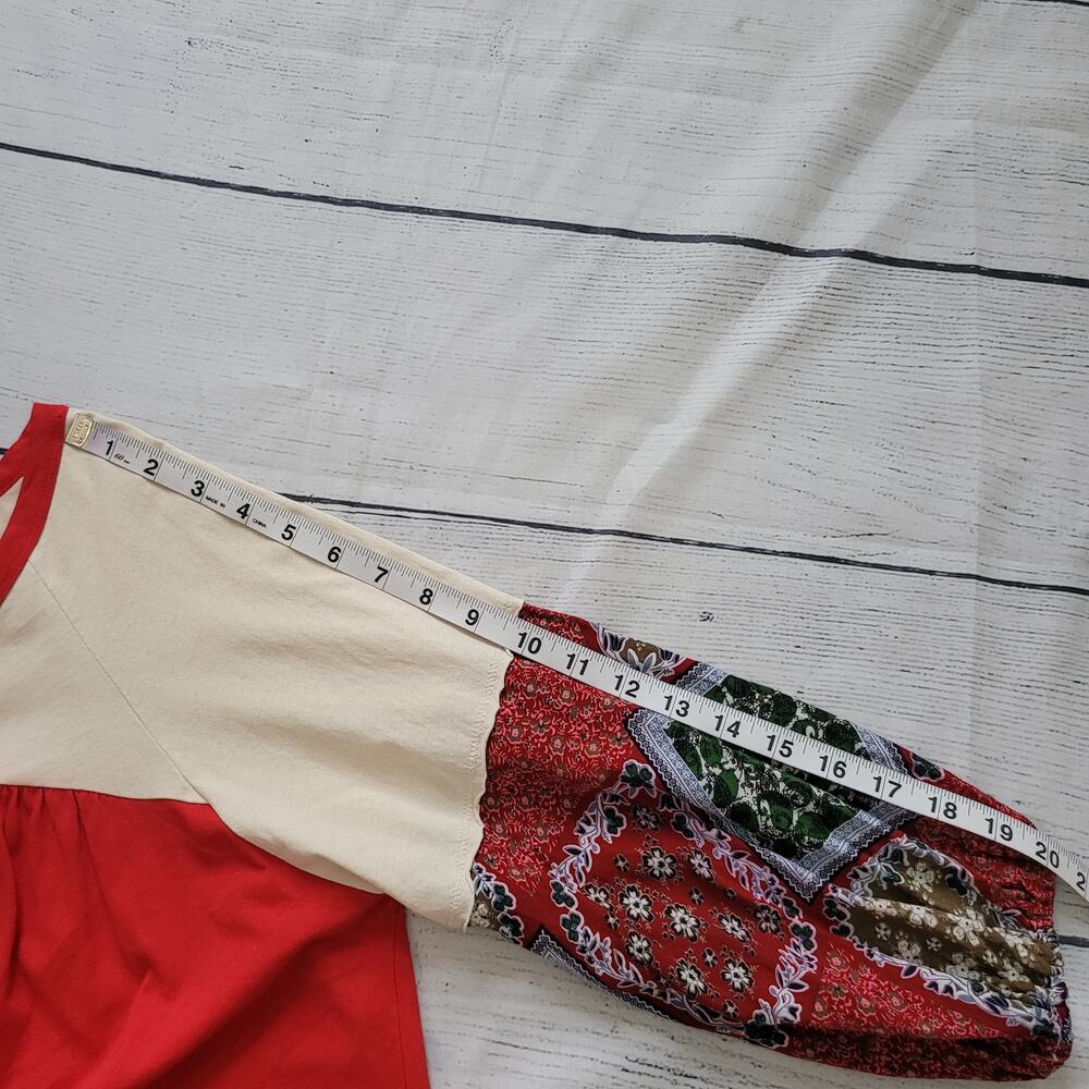 Umgee Size L Colorblock Mixed Print Fabric Long S… - image 7